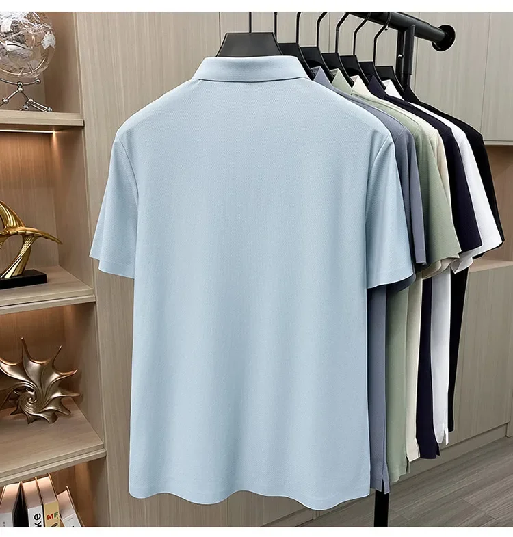 Herren Sommer Business Casual Poloshirt - Eisseide Schnelltrocknend Atmungsaktiv Locker Sitzend Kurzarm-T-Shirt – Detail 14
