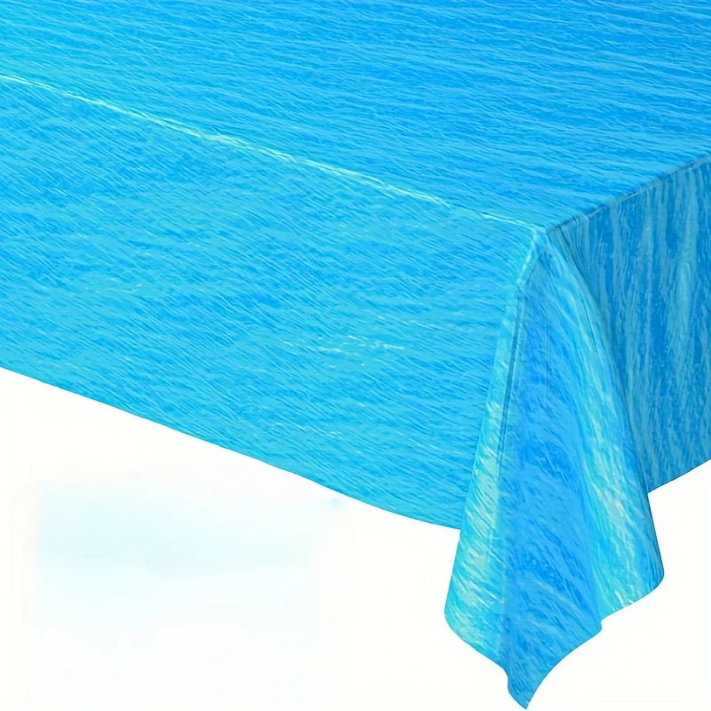 Ocean Wave Gradient Plastic Tablecloth Sky to Sea Blue Waterproof for Underwater Beach Party Decor, Marine Life Printed 54x108in