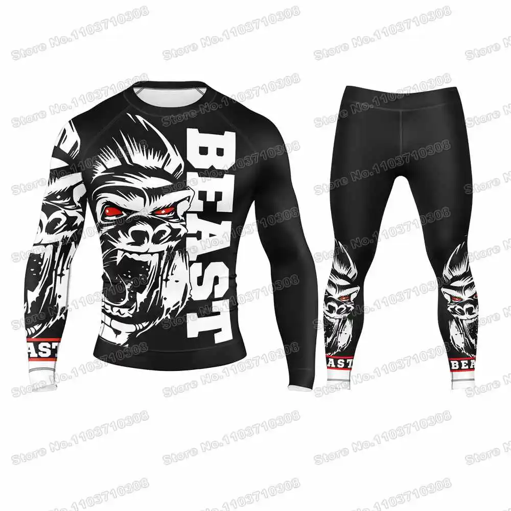 

Popular GORILLA Rash Guards Surfing Jersey Beach Trousers Swimwear Diving Gym Long sleeves MMA BJJ Men Jiu Jitsu Fitness Sets