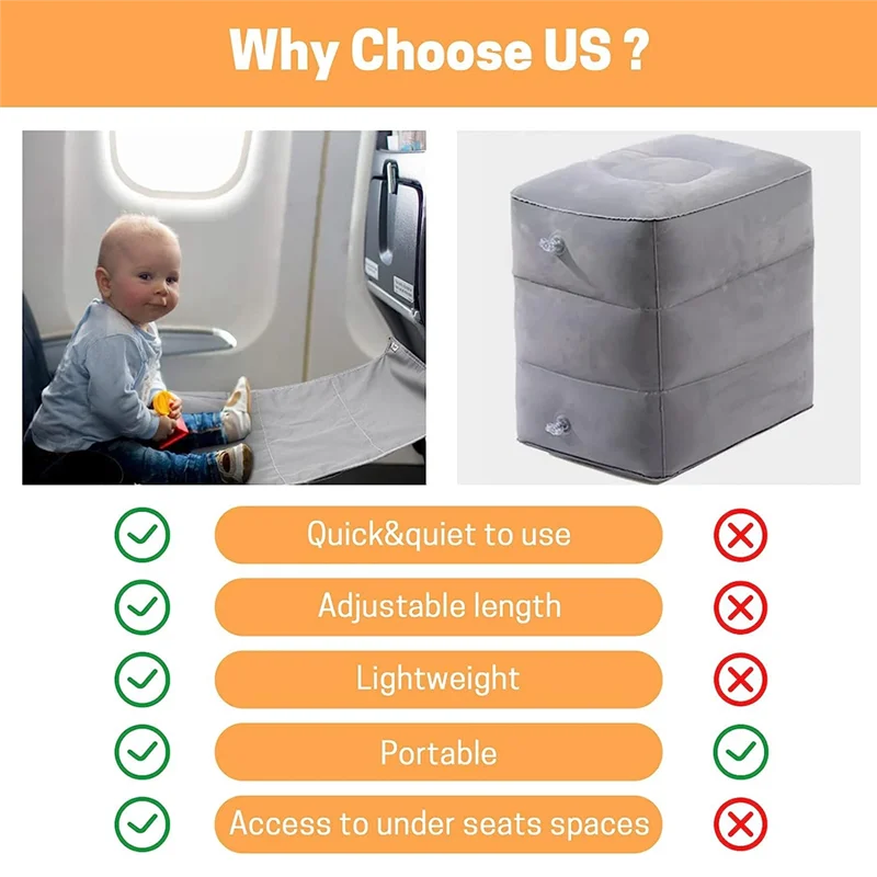 Reliable-Toddler Airplane Travel Bed, Airplane Footrest Cushion Extender for Kids, Kids Airplane Travel Essentials, Grey-ABIQ