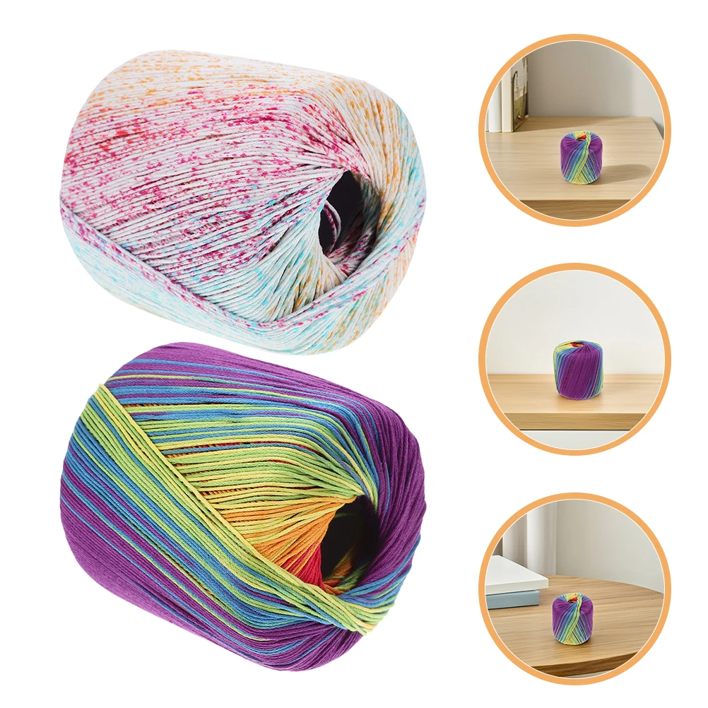 

2pcs Handmade Woven Cotton Thread Multicolor Yarn for Crocheting Accessories Soft Washable Knitting Projects Scarves Hats Baby