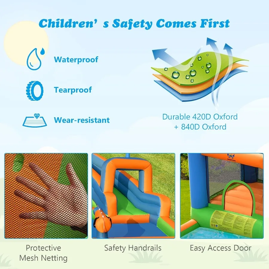 Corrediça de água inflável, castelo de salto de parque aquático infantil com grande piscina de respingo, 2 paredes de escalada e canões, escorregadores de água infláveis fo