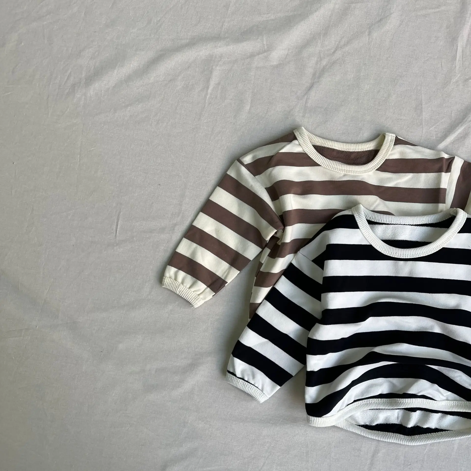 

Korean Spring and Autumn New Striped Crew Neck Long Sleeve T-Shirt Baby Casual Trend Sports T-Shirt