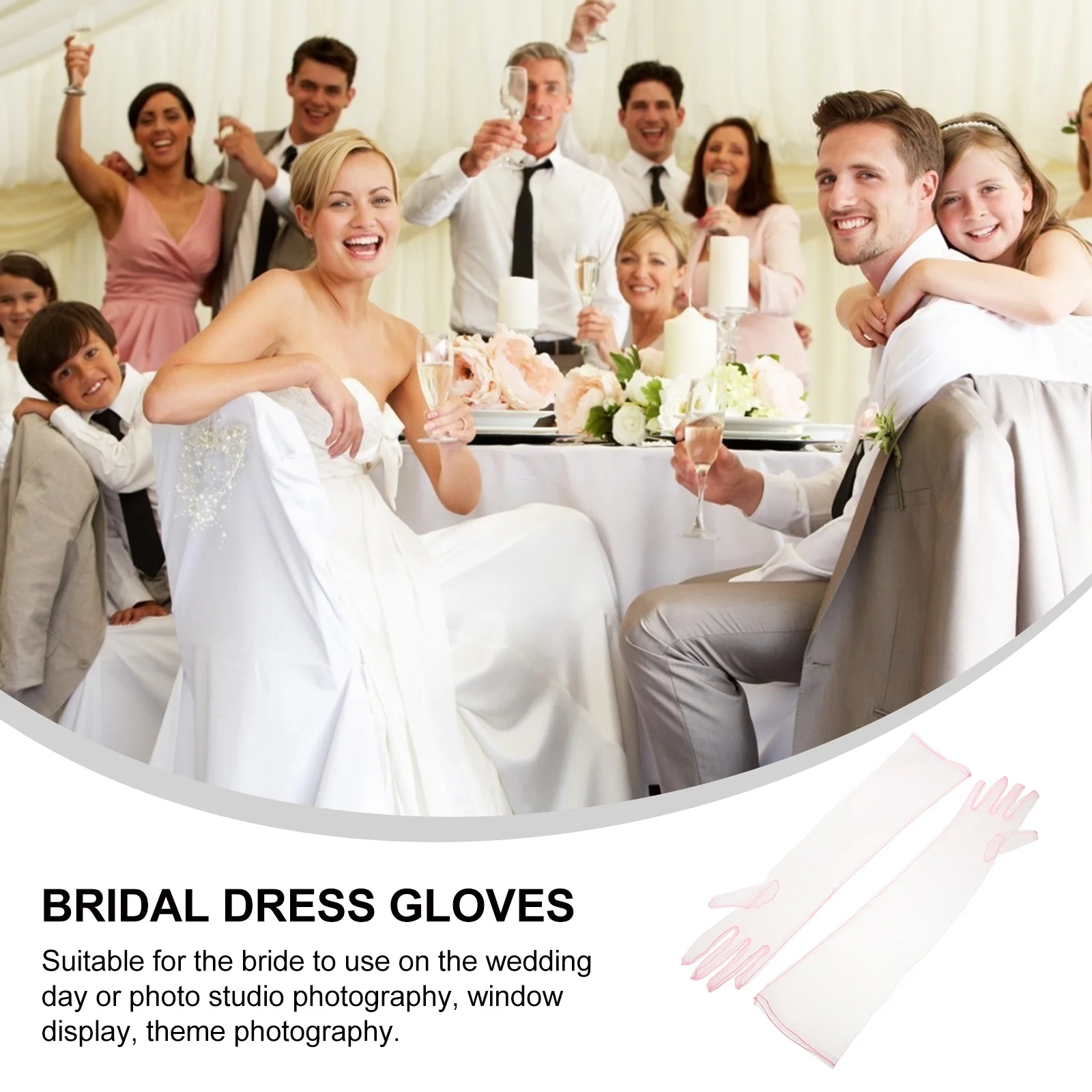 

1 Pair Women Sheer Tulle Long Gloves Bridal Wedding Party Elbow Length Transparent Opera Gloves For Evening Banquet 1920S