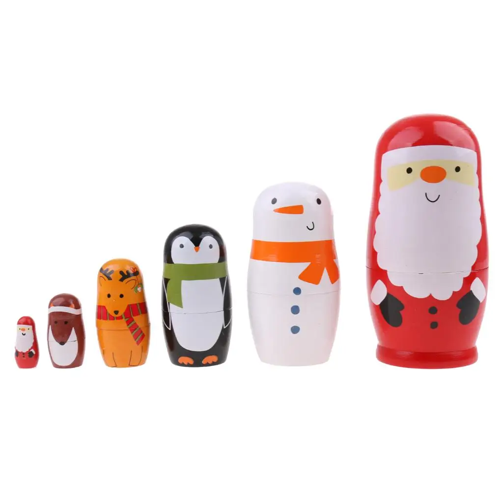 6x Wooden Matryoshka Nesting Doll Toys Cartoon Babushka Stacking Doll Gifts