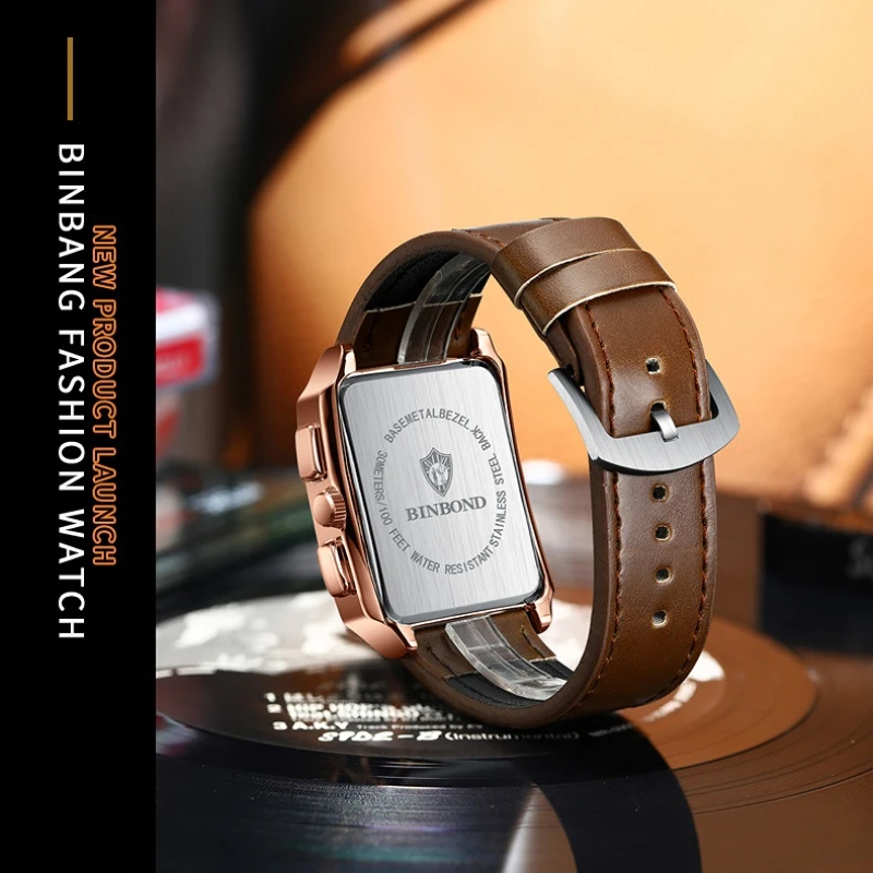 Rectangular Casual Sport Watches for Men Top Brand Luxury Military Leather Wrist Watch Man Clock Fashion Gold Wristwatch