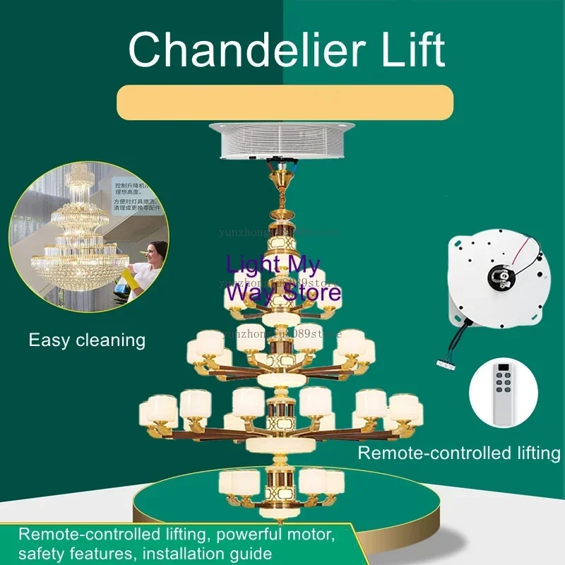 Wireless Remote-Controlled Electric Lift Chandelier Lift System Duplex Villa Cleaning Lift for High-Ceiling Fixtures