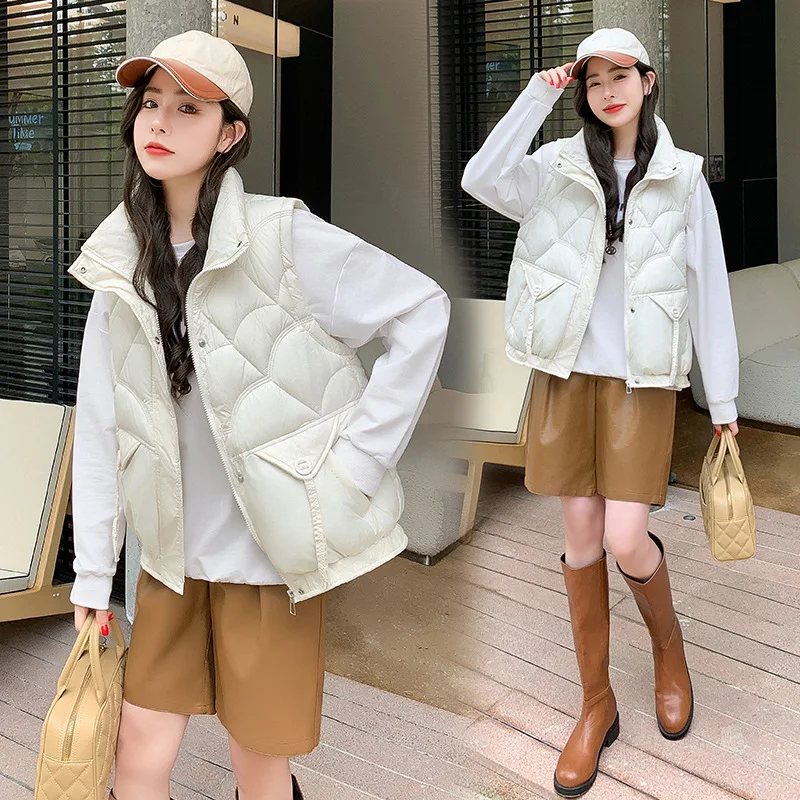 2024 New Korean Womens Down Cotton Vest Coat Autumn Winter Jacket Fashion Sleeveless Waistcoat Female Parkas Warm Puffer Coat