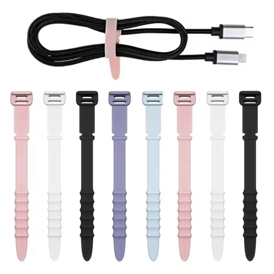 Silicone Phone Data Cable Winder For Mouse Headphone Charger Data Cord Holder Strap Organizer Desk Tidy Wire Tie Clips