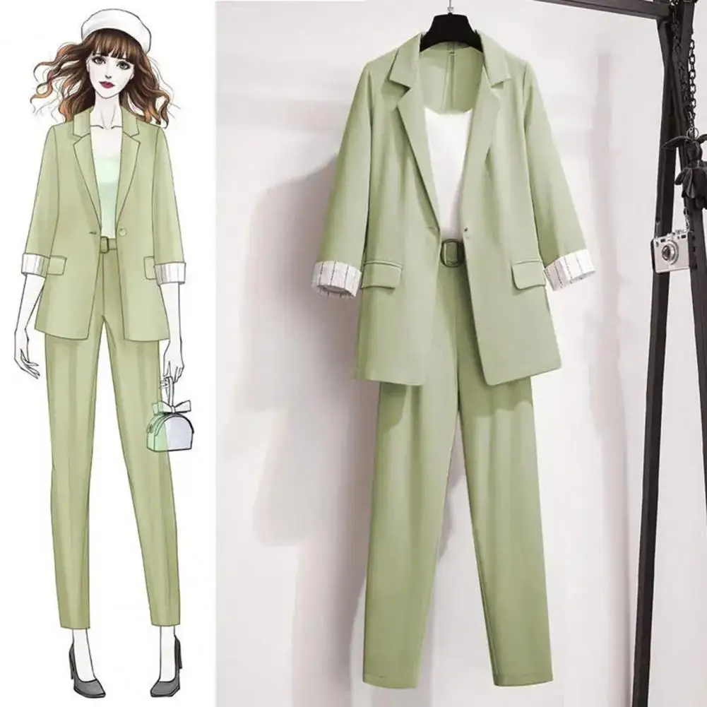 Roupa formal feminina de negócios, blazer solto com cintura elástica, calça, conjunto de colete, gola virada para baixo, roupa para senhora de