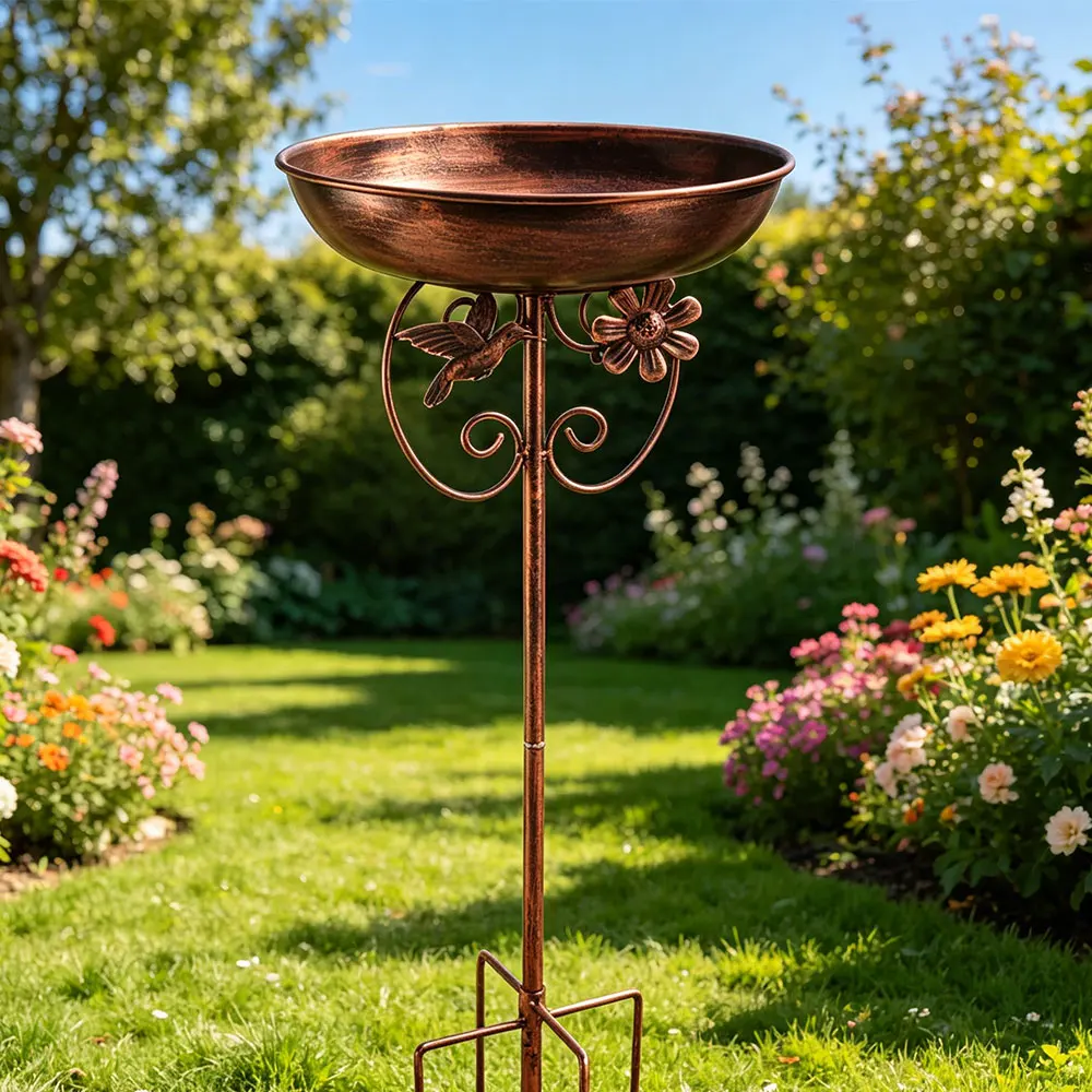 

Cast Iron Outdoor Bird Bath Five Prongs Base Heavy Duty Metal Bird Feeder Rust Resistant Tipping Eve Garden Birdbath Garden