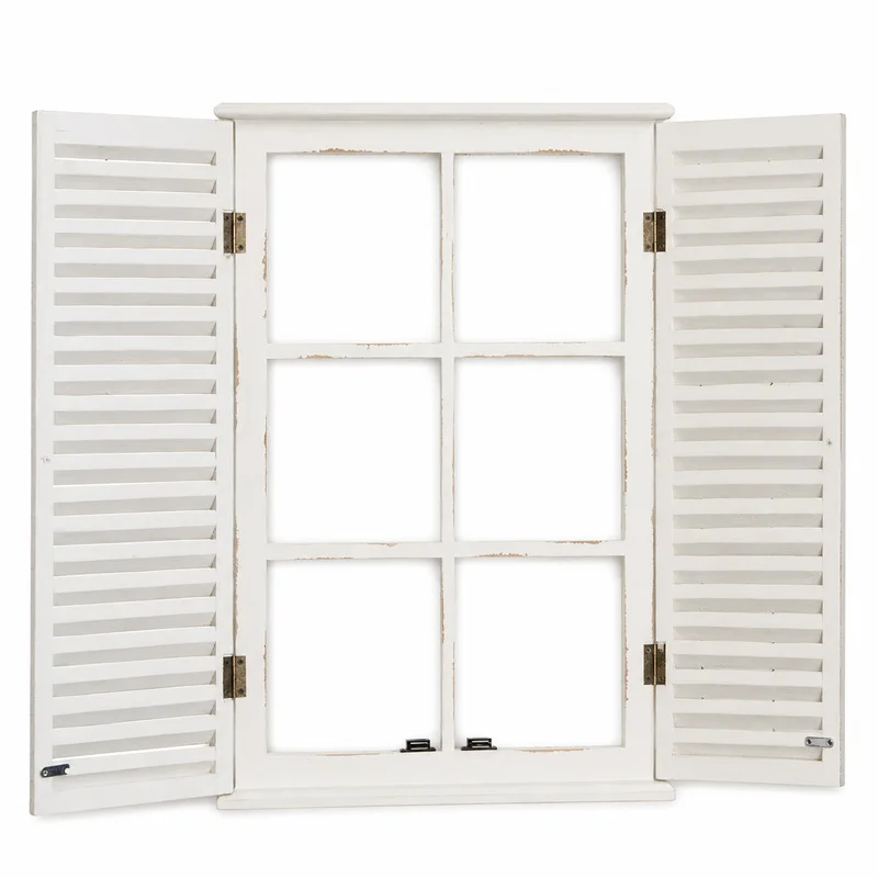 Rustic Wooden Faux Window Wall Decor with Opening Shutters,Distressed Fir Wood Farmhouse Accent for Living Room Garden Wedding