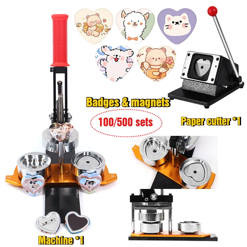 

Heart Magnets Maker Machine SET 57x53mm Fridge Photo Button Press Machine Badge Magnets Pin Button Parts for Home DIY Crafts