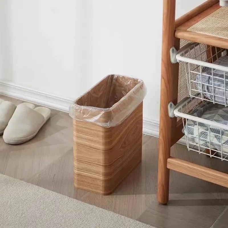 Household Solid Wood Exquisite Trash Can Light Luxury Office Appearance Wastebasket