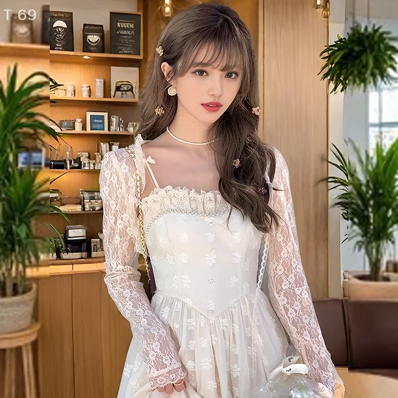 

Solid Color Lace Outer Thin Small Cardigan Female Sun Protection Fairy Shawl Tops Summer Outer Mesh Small Shoulder