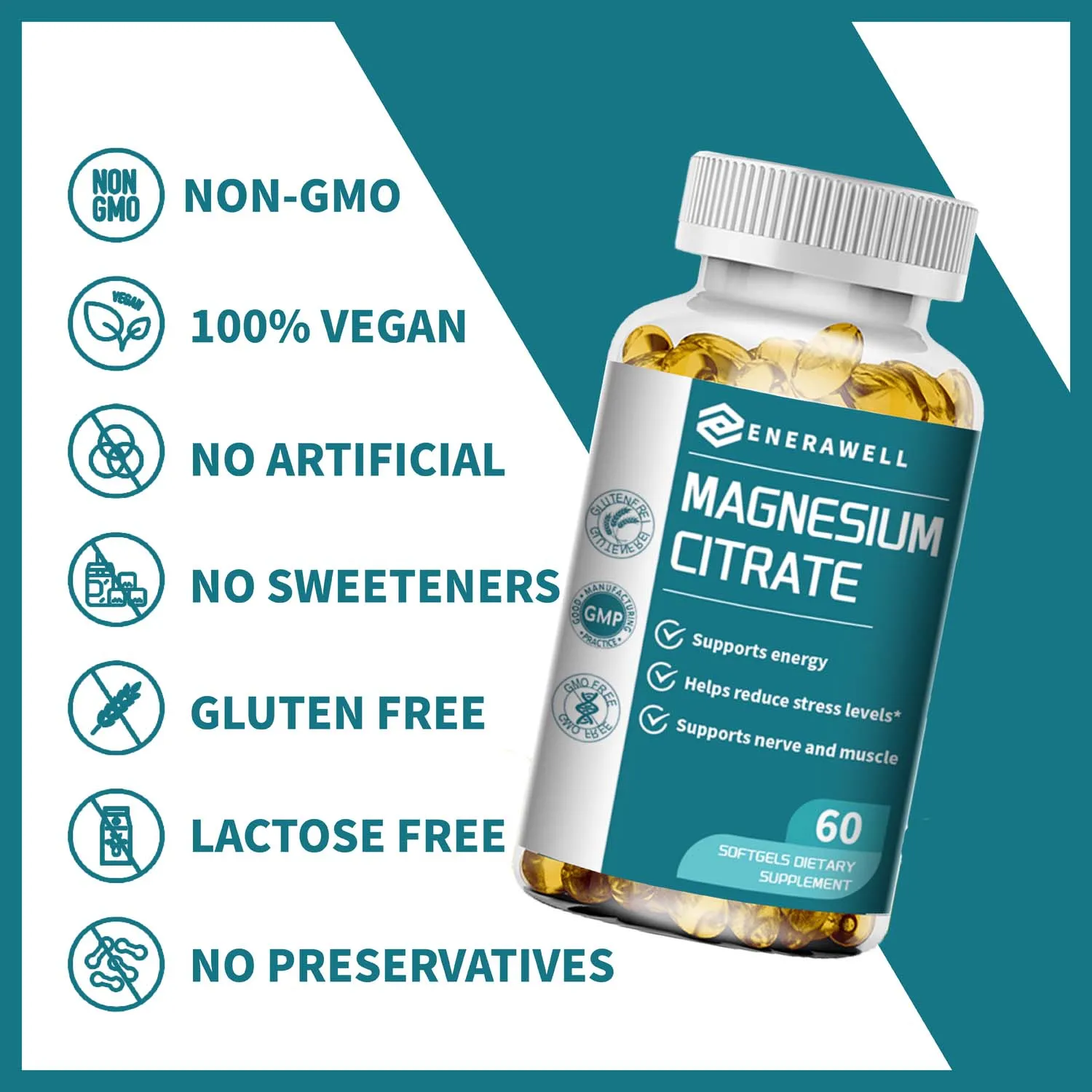 Magnesium Citrate Capsules 500 Mg - Maximum Absorption for Muscle, Nerve, Bone and Heart Health Gluten Free