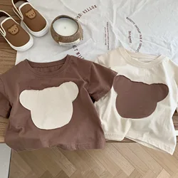 Kid Short Sleeves Casual T-shirt Summer Boy Children Patchwork Bear Bottoming Shirt Girl Baby Cotton Fashion Loose Simpler Tees