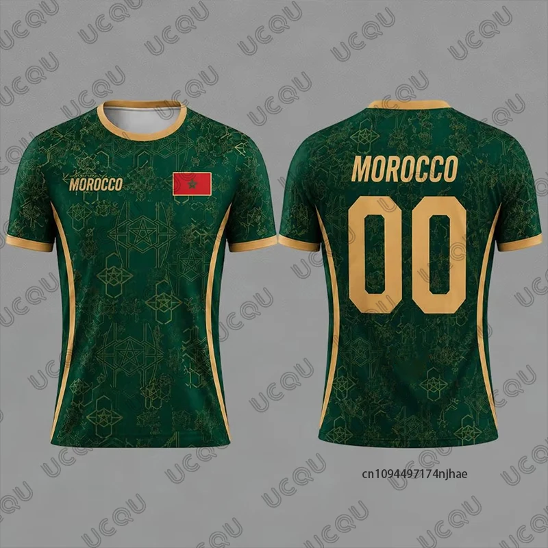 Summer New Morocco Flag Graphic Football Men's T-shirt National Emblem Print Sports Quick Dry O-neck Tees Casual Kids/Adult Tops - view 3