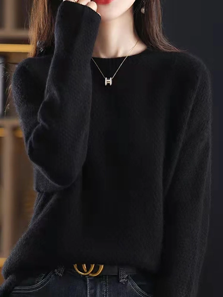 ADDONEE Women Autumn Winter Cashmere Sweater Thick O-neck Pullover Casual Loose Style Clothing 100% Merino Wool Knitwear Korean