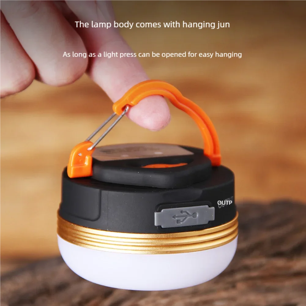 Lampe de camping ronde multifonctionnelle, aimant adsorbable, aste par USB, éclairage extérieur, éclairage de tente