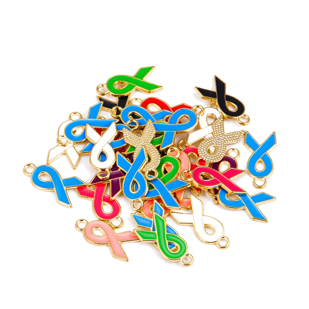 20pcs 20*10mm bunte Emaille rotes Band Brustkrebs Bewusstsein Legierung Anhänger Charme für Schmuck machen DIY Halskette Zubehör – Detail 4