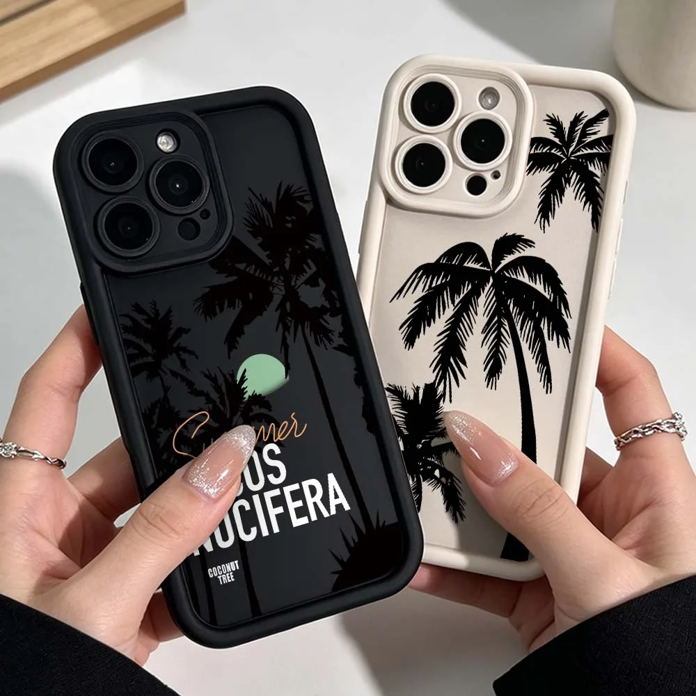 Cartoon Coconut Tree Sunset Silicone Case For Apple iPhone 17 Air 16 15 14 13 12 11 Mini Plus Pro Max Soft Phone Case