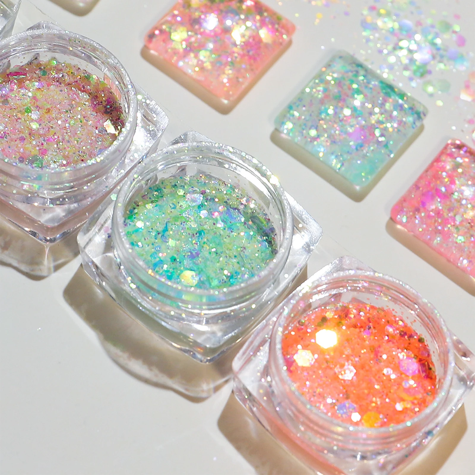 Lentejuelas de estrella brillante para uñas, copos de purpurina holográficos 3D, diseño de anillo mixto, decoraciones de Arte de uñas, manicura iridiscente deslumbrante