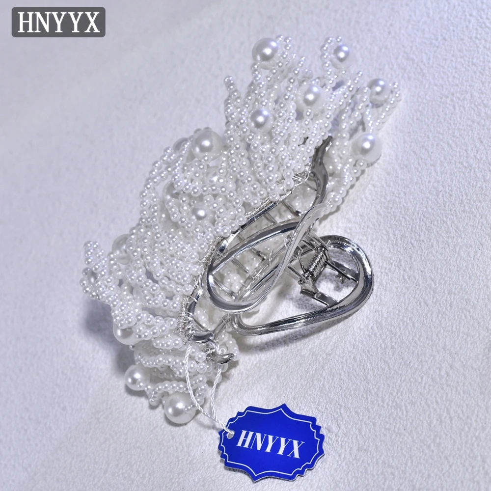 HNYYX Pearl Geometry Grab Clip Elegant Hair Clip Back Head Spoon Pan Hair Shark Clip Hair Accessories Women Headpiece A219