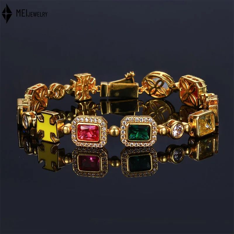 

Хип-хоп цветной браслет с драгоценными камнями женские ювелирные аксессуары элитный мужской браслет с кубическим цирконием оптом ﻿