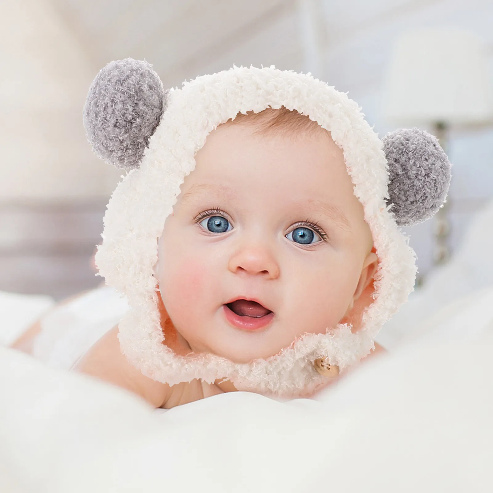 

Baby Earmuff Protecting Hat Warm Soft Double Ball Design Winter Baby Beanie Hats Newborn Infant Toddler Cap Boys Girls