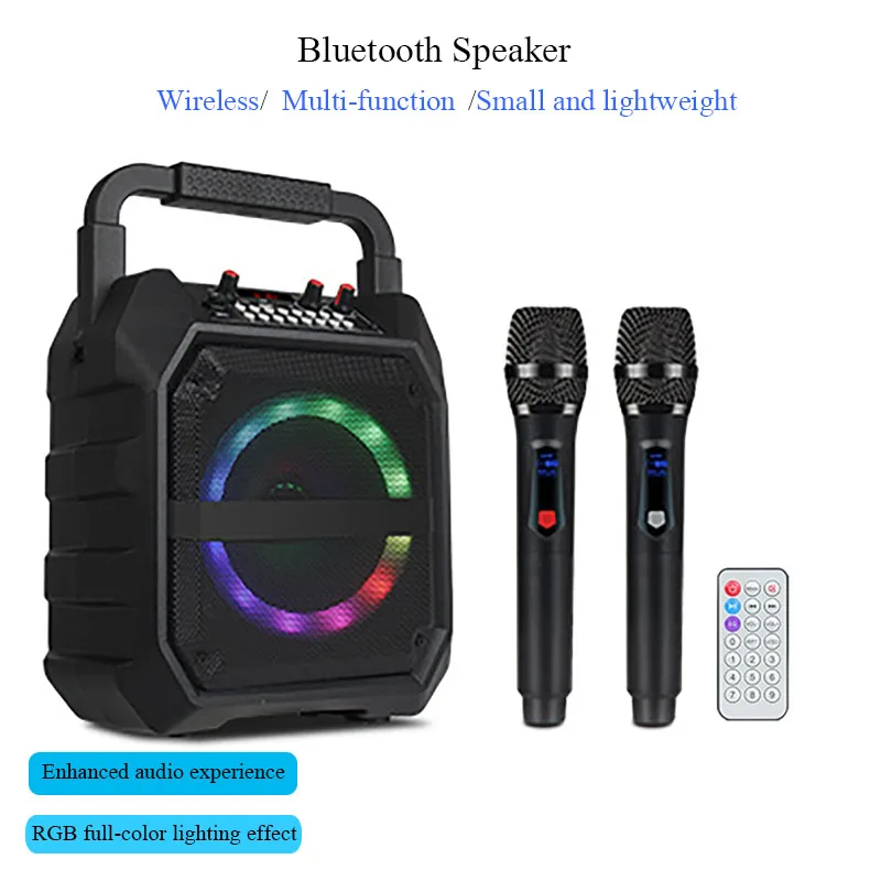 

Беспроводной динамик Портативные Bluetooth-колонки с двумя ручными микрофонами для домашней караоке-системы Поддержка TF-карты USB AUX FM Play