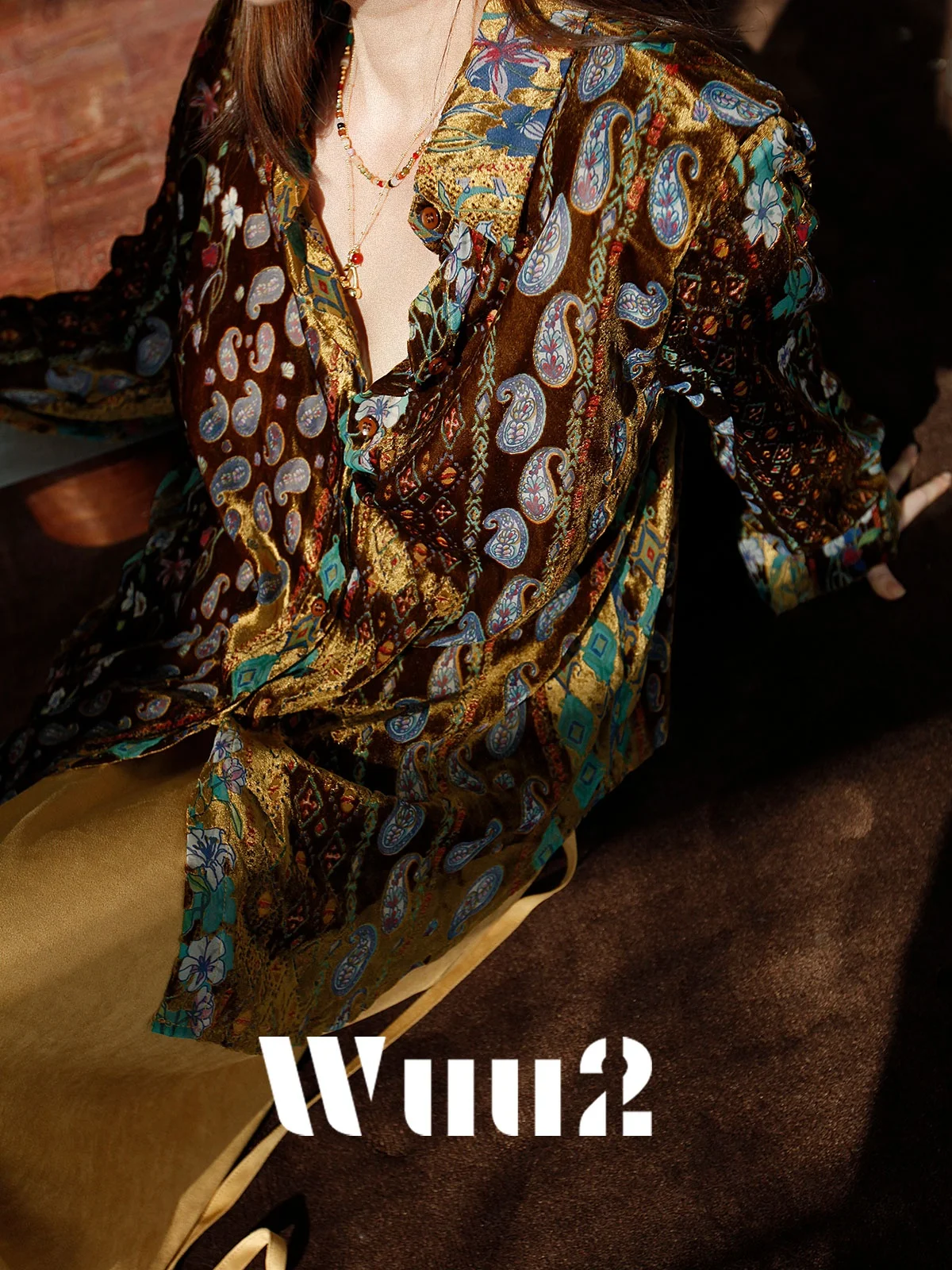 

Wuu2 Quin Gin Velvet Flower irt Women's Unique New Chinese Sle Velvet irt Vintage High-End Feel Loose Fit Long Sve