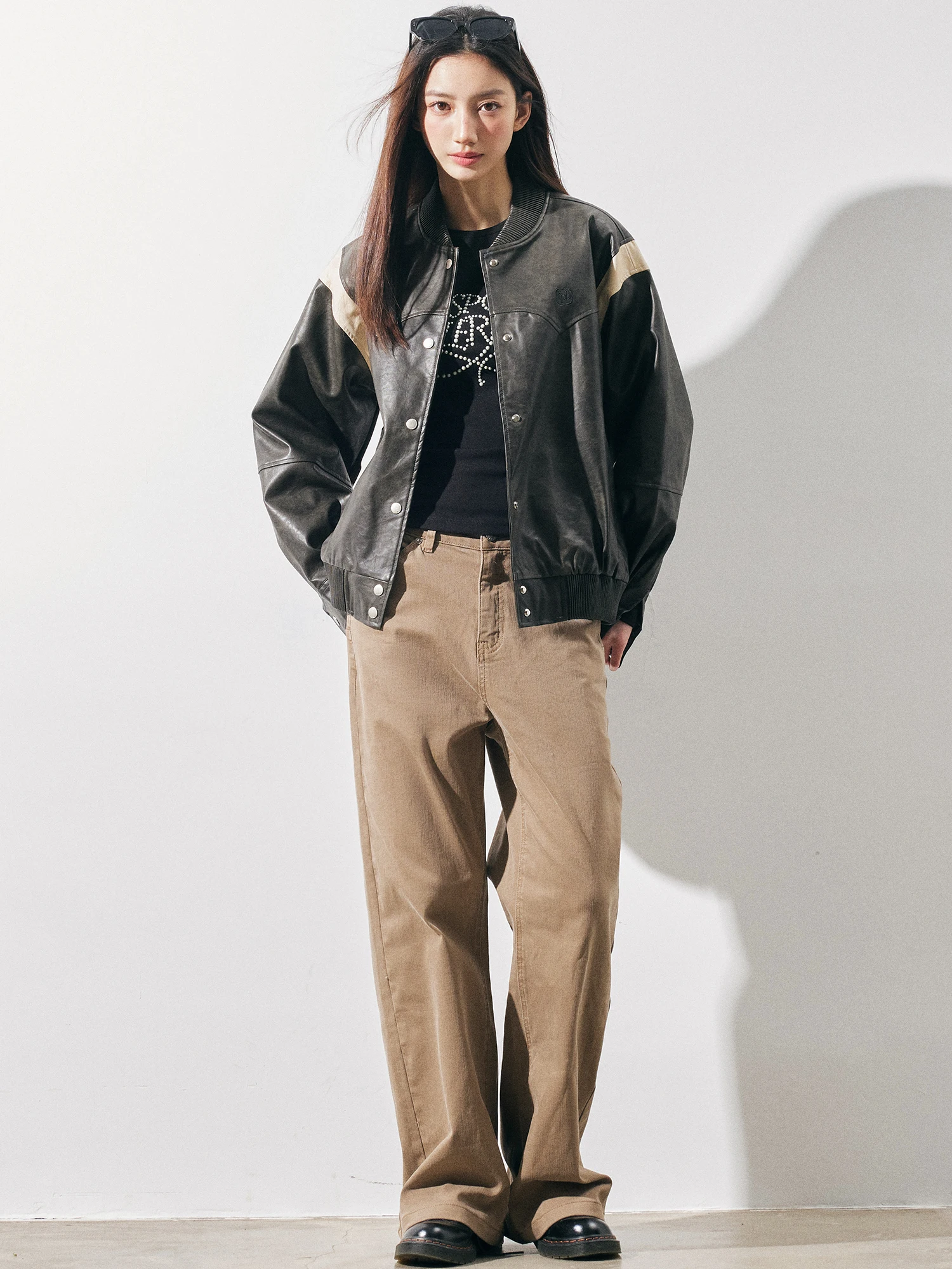 RPB Brand American Waed PU Leather Jaet Loose Fit Splice Color Blo Cappotto da baseball Cappotto da donna Faion