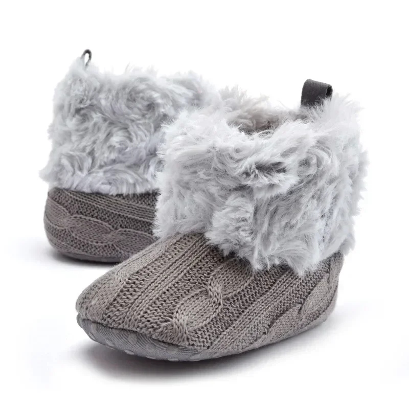 Mother Kids Baby Shoes First walkers Unisex Winter Warm  For Infant  Soft Knitted Thinken Faux Fur  Walker