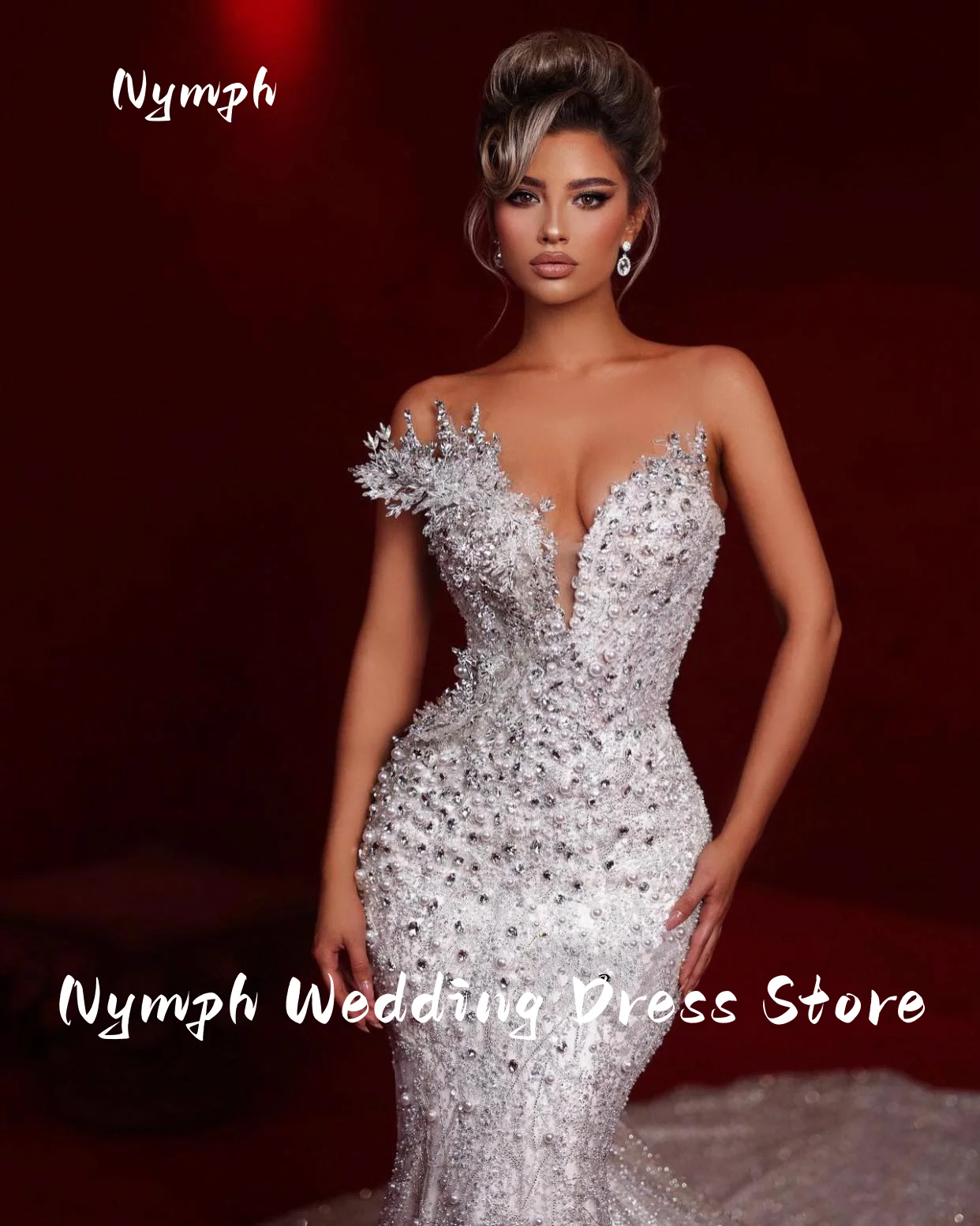 Customiz Exquisite Wedding Dress Sleeveless Deep V Neck Sexy Beaded Appliques Sequins Bridal Gowns Plus Size Vestido De Novia