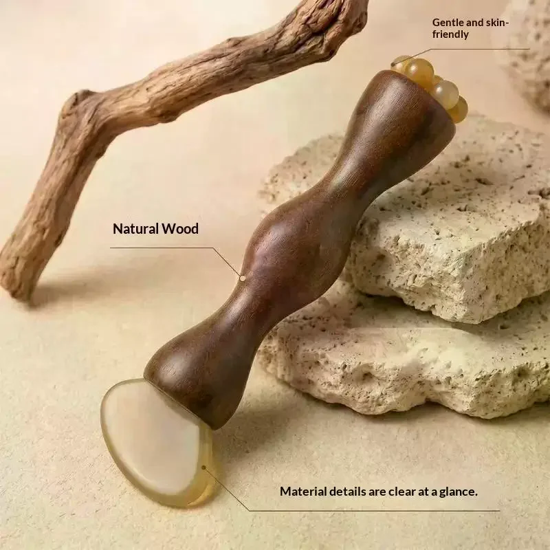 1Pc Eye Relaxation Meridians Acupoint Massage Lotus Seedpod Brass Bead Rosewood Facial Gua Sha Beauty Tool