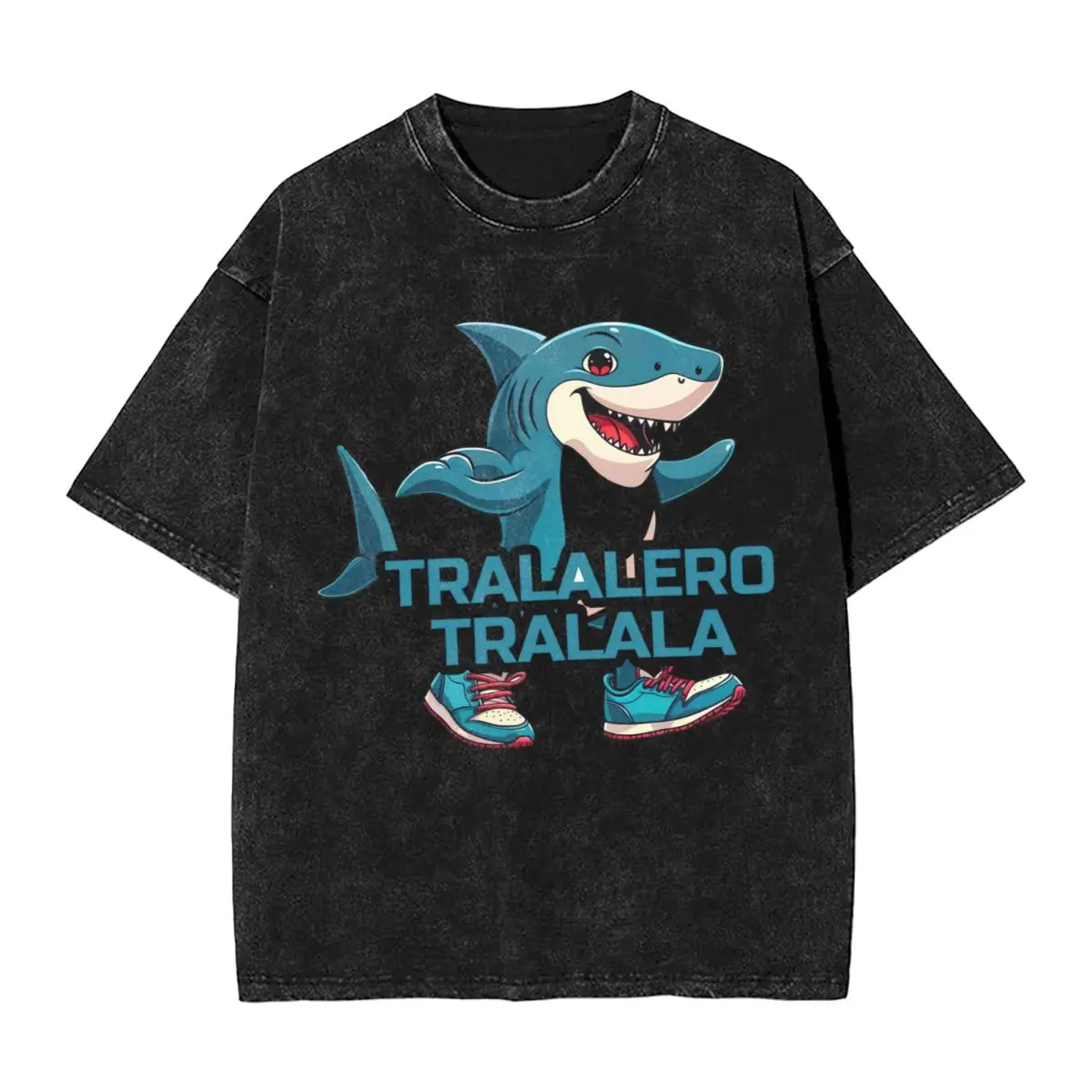 

Tralalero Tralala Italian Brainrot woman Men Cotton Washed Hot stamping Print T-Shirt, Men's Summer Short Sleeve Tees