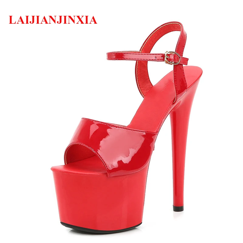 New Women 17CM High Heeled Sandals Open Toe Shoes Summer Buckle Strap Platform Party Club Striper Dance Shoes Female Stiletto