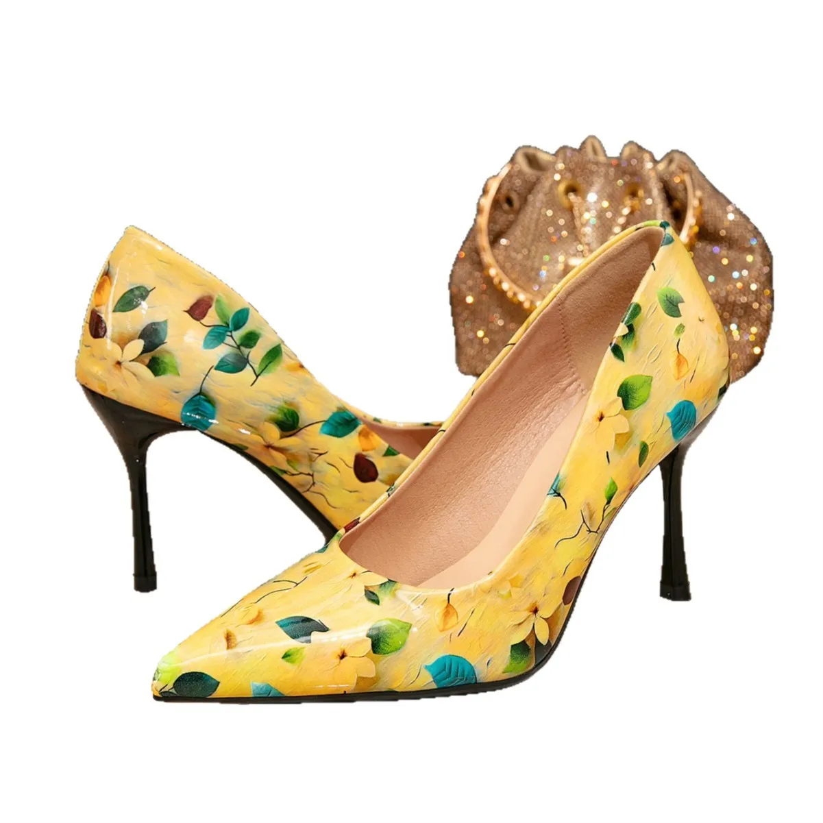 

Women's Yellow Printed Pointed Stiletto High Heel Sandals Simple Fashion Party Evening Dress Catwalk Shoes Ankle Boots For Women