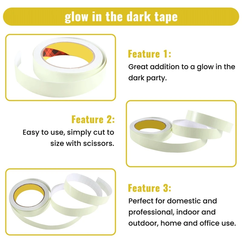 30Ft Luminous Tape Roll Glow In The Dark Photoluminescent Tape Sticker For Glow Party, Stairs, Steps, Emergency Markers, Removab