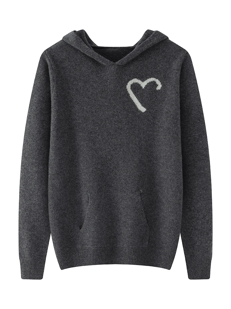 Nuovo pullover in lana merino al 100% per uomo maglione jacquard spesso lavorato a maglia autunno inverno con cappuccio maniche lunghe morbido top casual