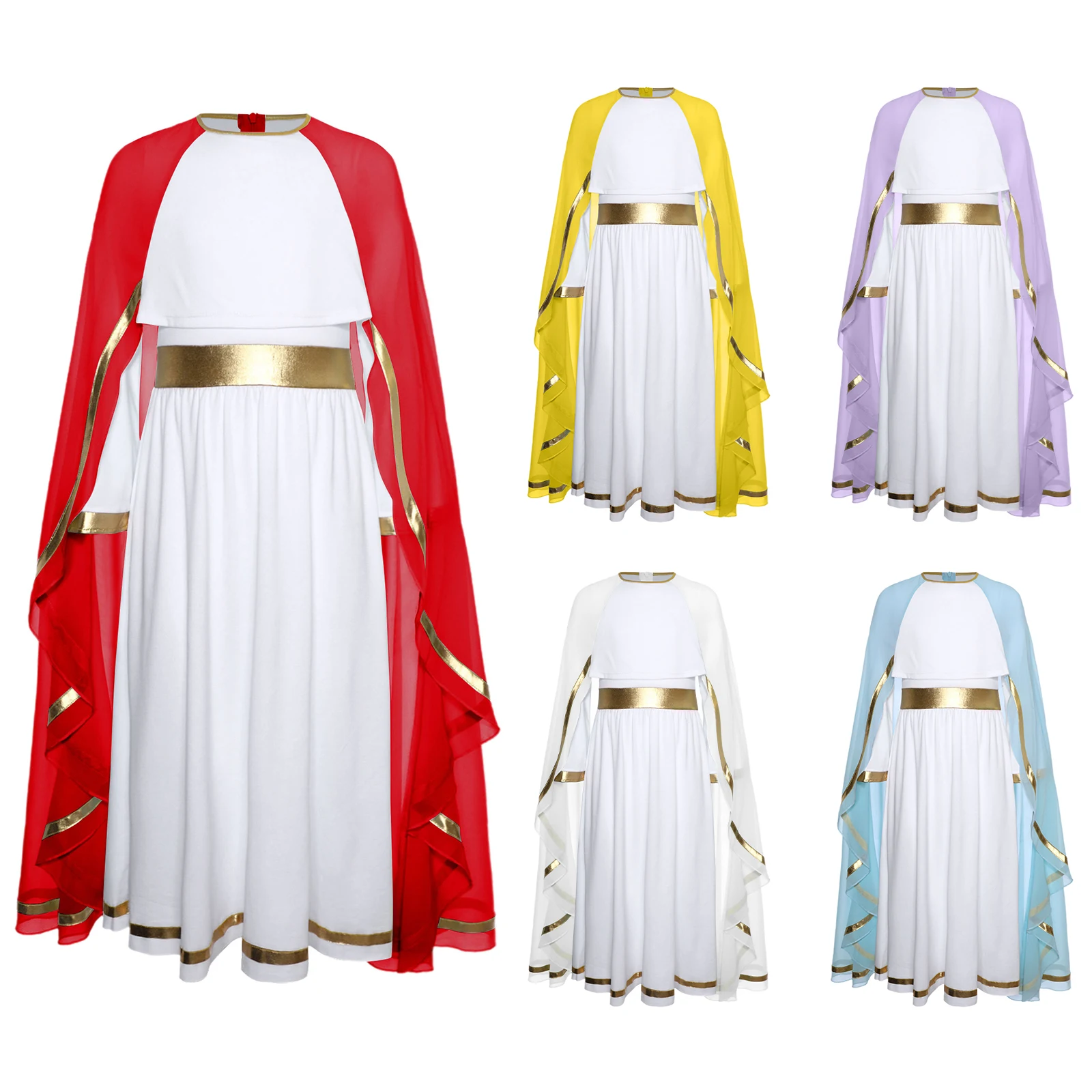 أطفال بنات مريم العذراء زي حفلة الهالوين الآلهة الرومانية اليونانية القديمة توغا تأثيري فستان بتصميم حالم حتى فستان الرأس كم طويل