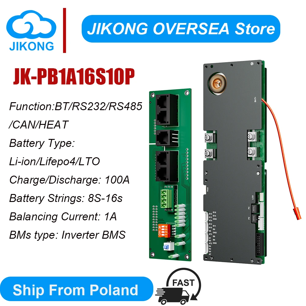 Jikong JKBMS Inverter 1A Active Balance Smart BMS 8S 9S 10S 11S 12S 13S 14S 15S 16S 100A Li-ion LiFePo4 Energy Household BMS