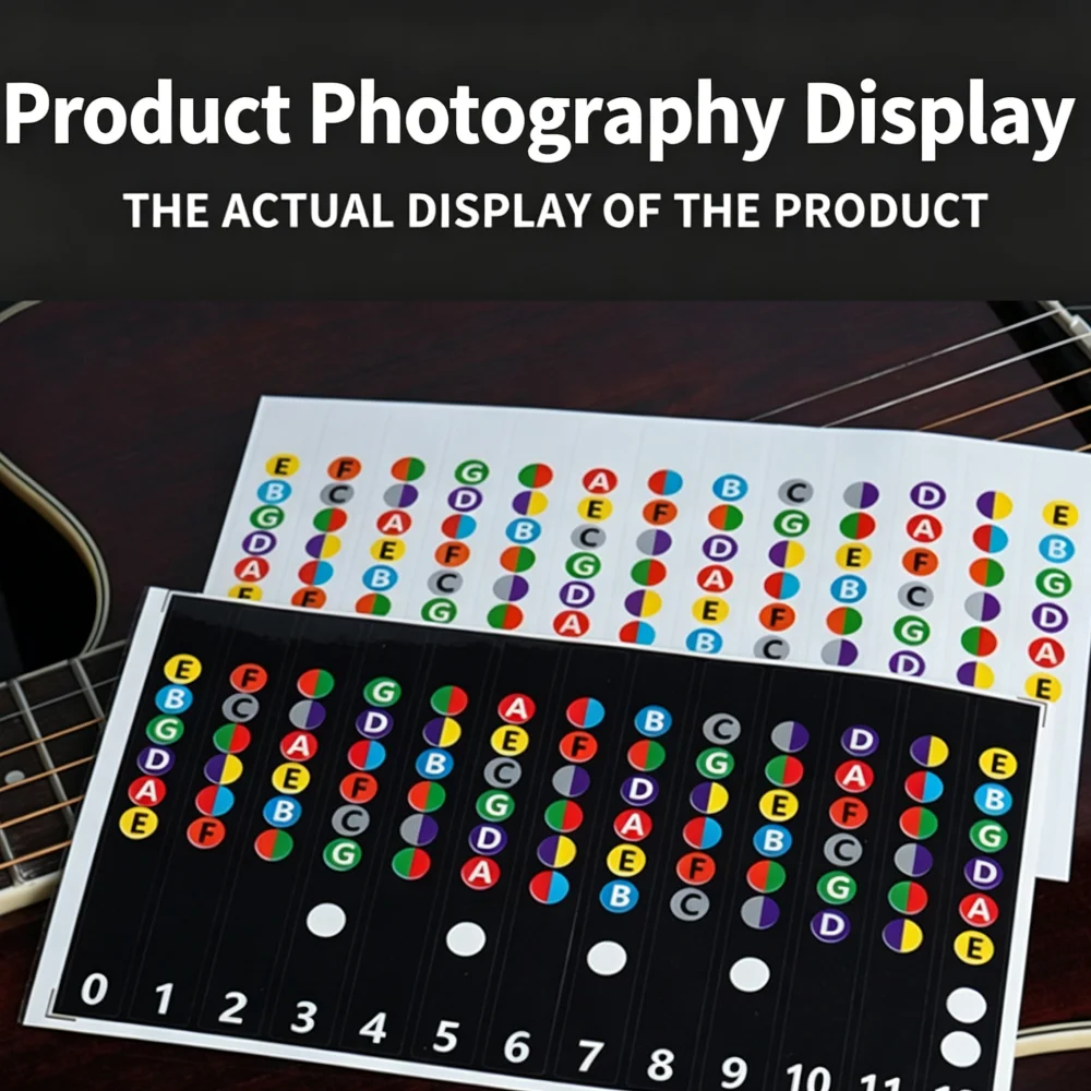 Clear Transparent Guitar Fretboard Note Stickers, Fret Scale Marker Decals for Beginner, Learning Label Stickers for Acoustic Guitar & Bass, 2 Sheets