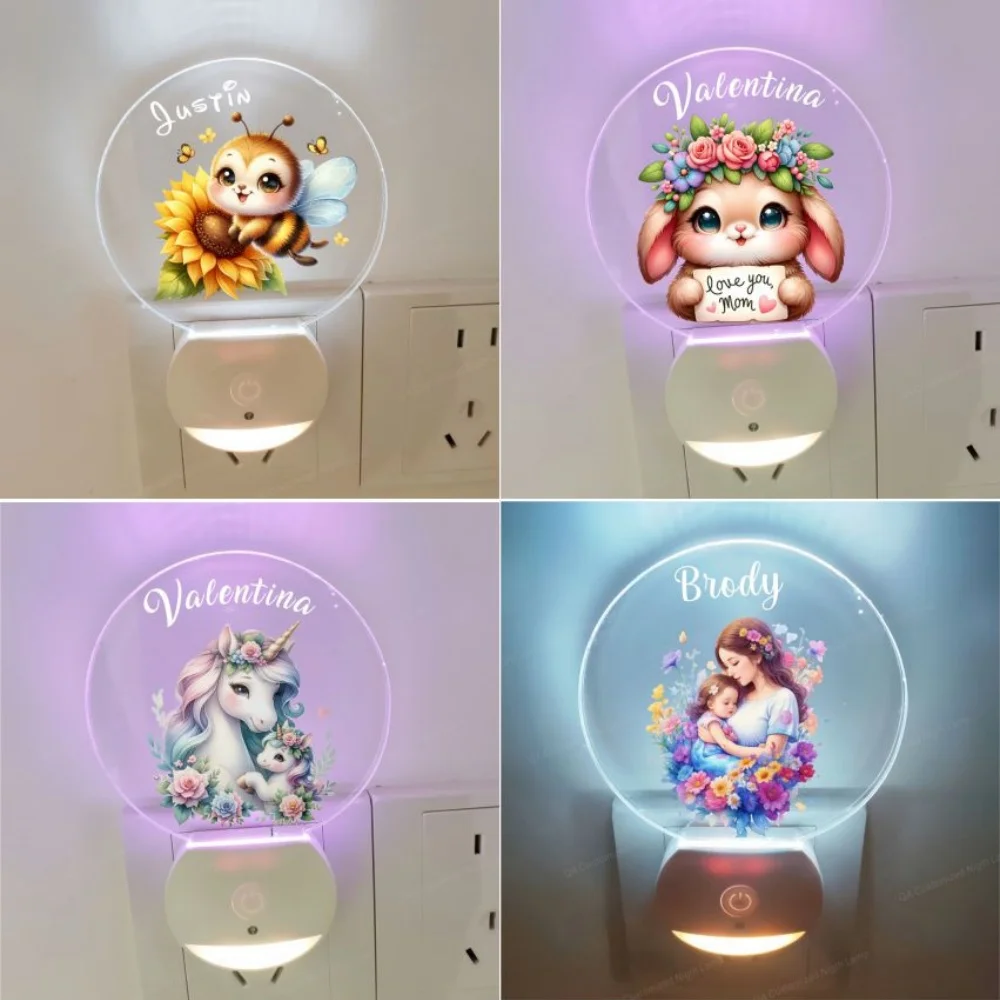 

Индивидуальная вилка с именем, ночник, кролик, настенный датчик от сумерения до рассвета, мягкий белый автоматический ночник для ванной комнаты