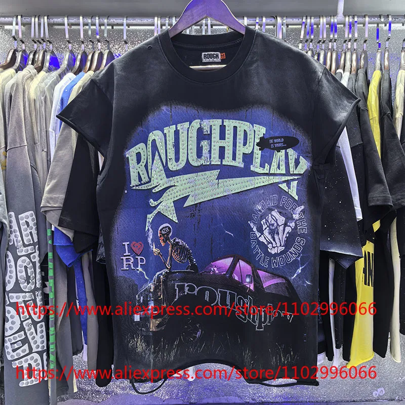 2026 New Arrival Rough Play Men's T-shirt Skull Print Short-sleeved Loose Casual Hip Hop Top High Quality Fast Delivery