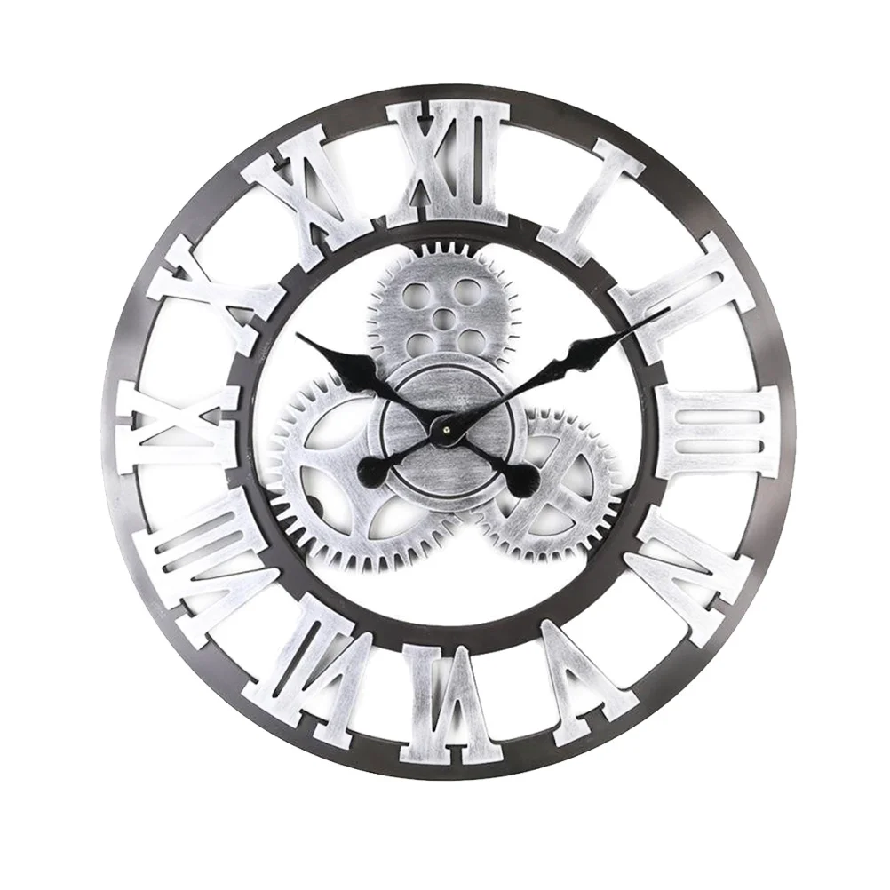 

European Style Gear Clock Retro Roman Numeral Silent Wall Clock 30cm Creative Vintage Wall Decor for Living Room Bedroom Office