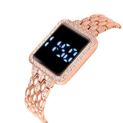 Women Watch Top Luxury Rhinestone Rose Gold Wrist Watch for Women Fashion Steel Ladies Wristwatches Electronic Clock Reloj Mujer