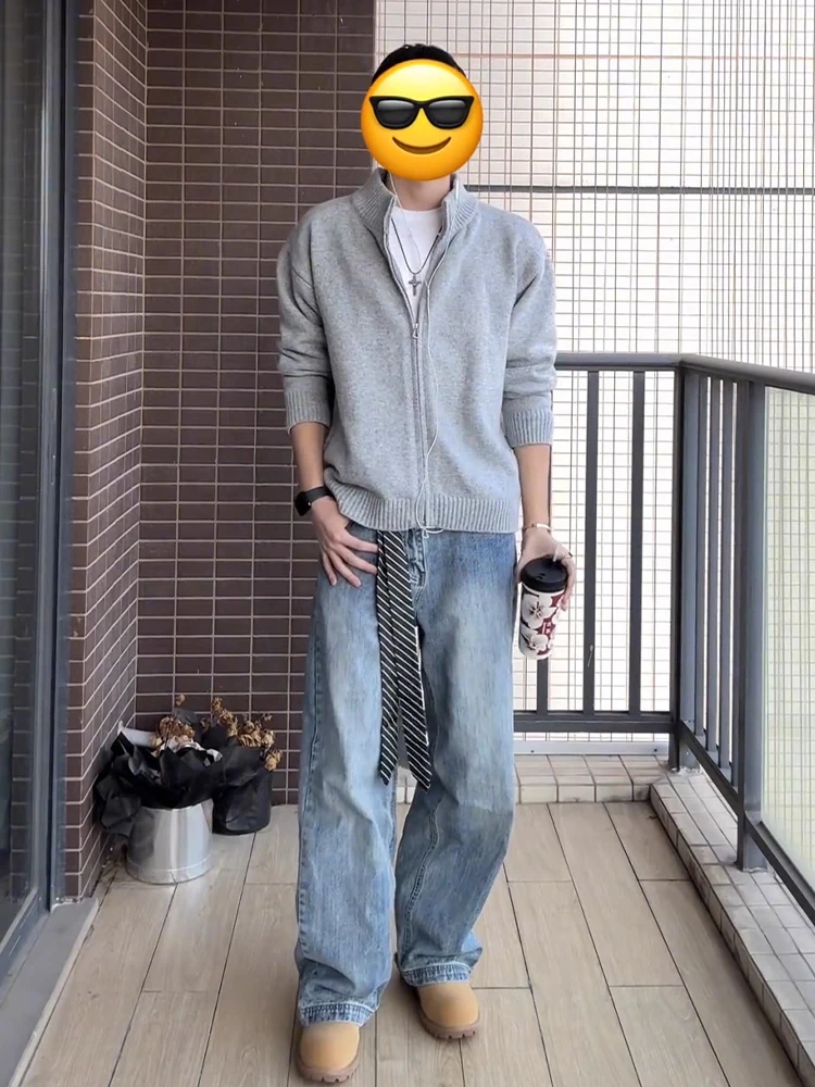 

Wang an Yu Men's Knitted Sweater Double Zipper Open Cardigan f High Collar American Lazy Sle Inner Wear Winter Outerwear