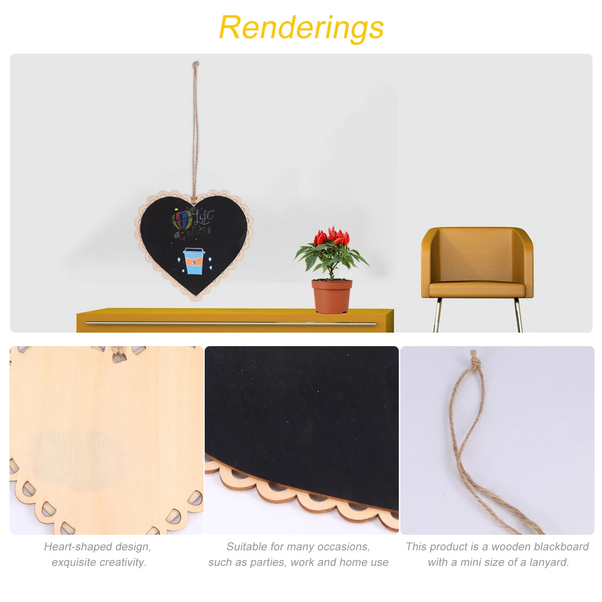 

5pcs Mini Heart Shaped Tags Hanging Wall Decor Display Greetings Hanging Chalkboard Home Office Creative